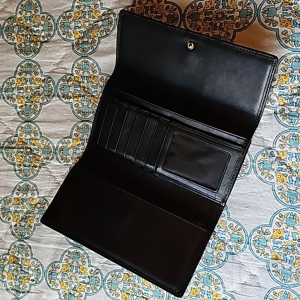 Vintage Coach Black Monogram Signature Jacquard Canvas & Leather Trifold Wallet - Picture 5 of 13